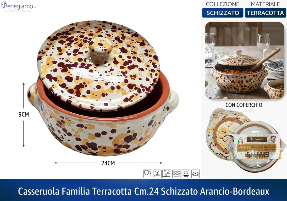 Casseruola in Terracotta con Coperchio Made in Italy - Linea Familia per Cucina Sana - Adatta a Forno e Gas - immagine 6