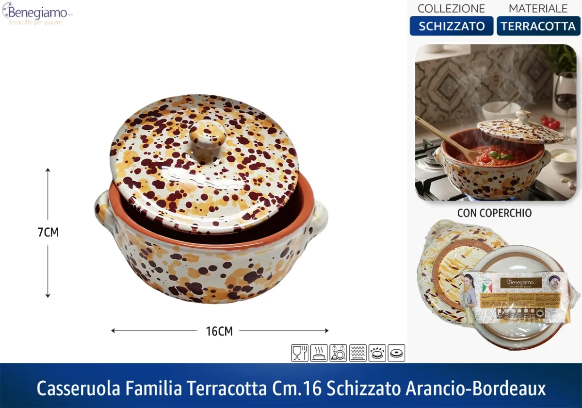 Casseruola in Terracotta con Coperchio Made in Italy - Linea Familia per Cucina Sana - Adatta a Forno e Gas - immagine 9