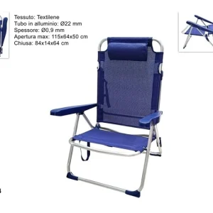 Sdraio Alluminio Diam. Mm.22 Telo Texilene Con Cuscino Blu Scuro / Turchese