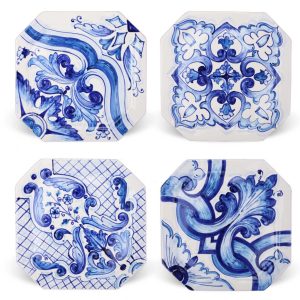 PIATTI DECORATI MAIOLICA  – SET 4 PEZZI – CORNICE BIANCA